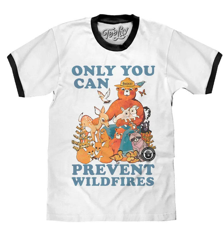 Smokey Bear Only You Can Prevent Wildfires Ringer T-Shirt - White and Black made by Zulily