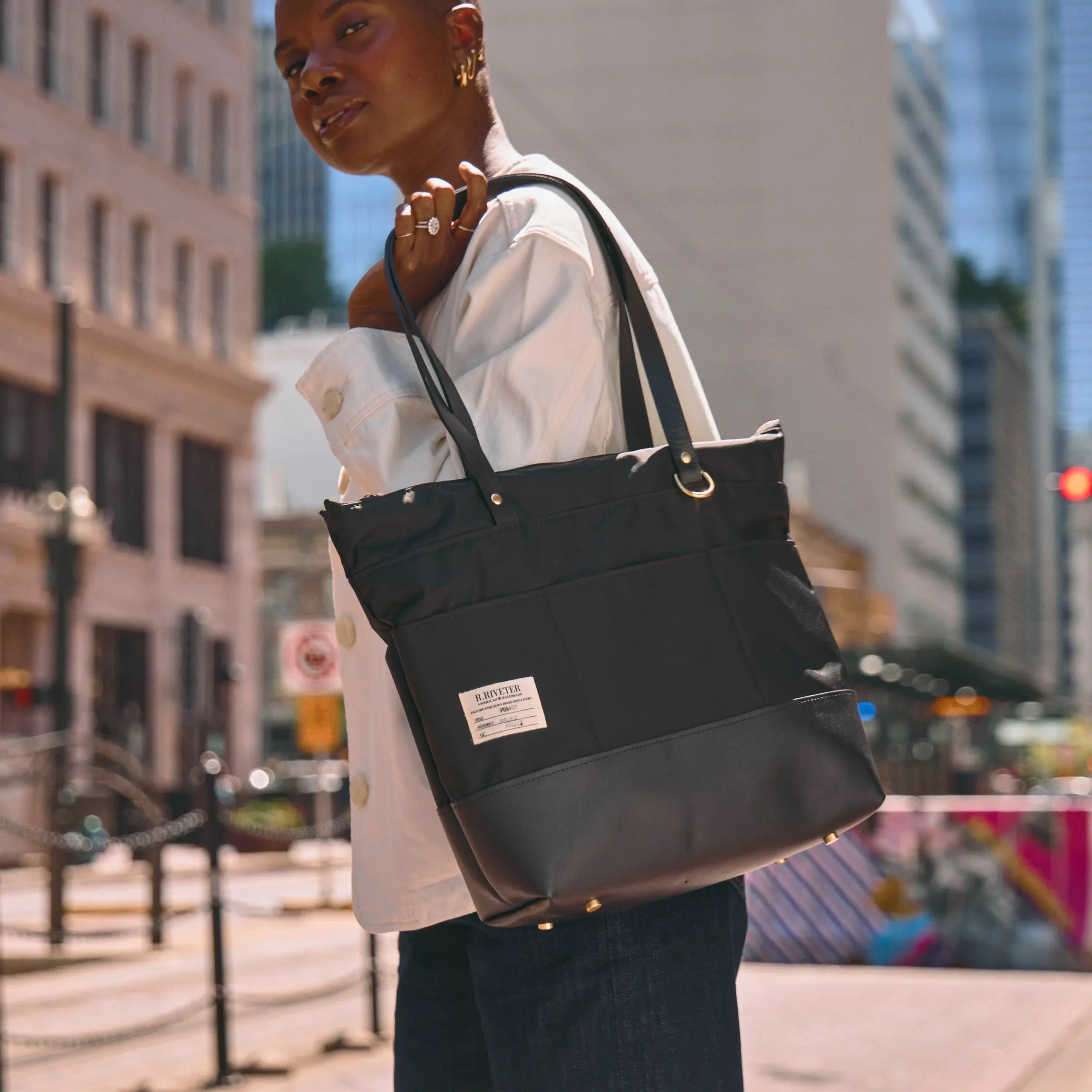 Harriet Tote Bag | Black Nylon + Black Leather sold by Zulily product image thumbnail 2