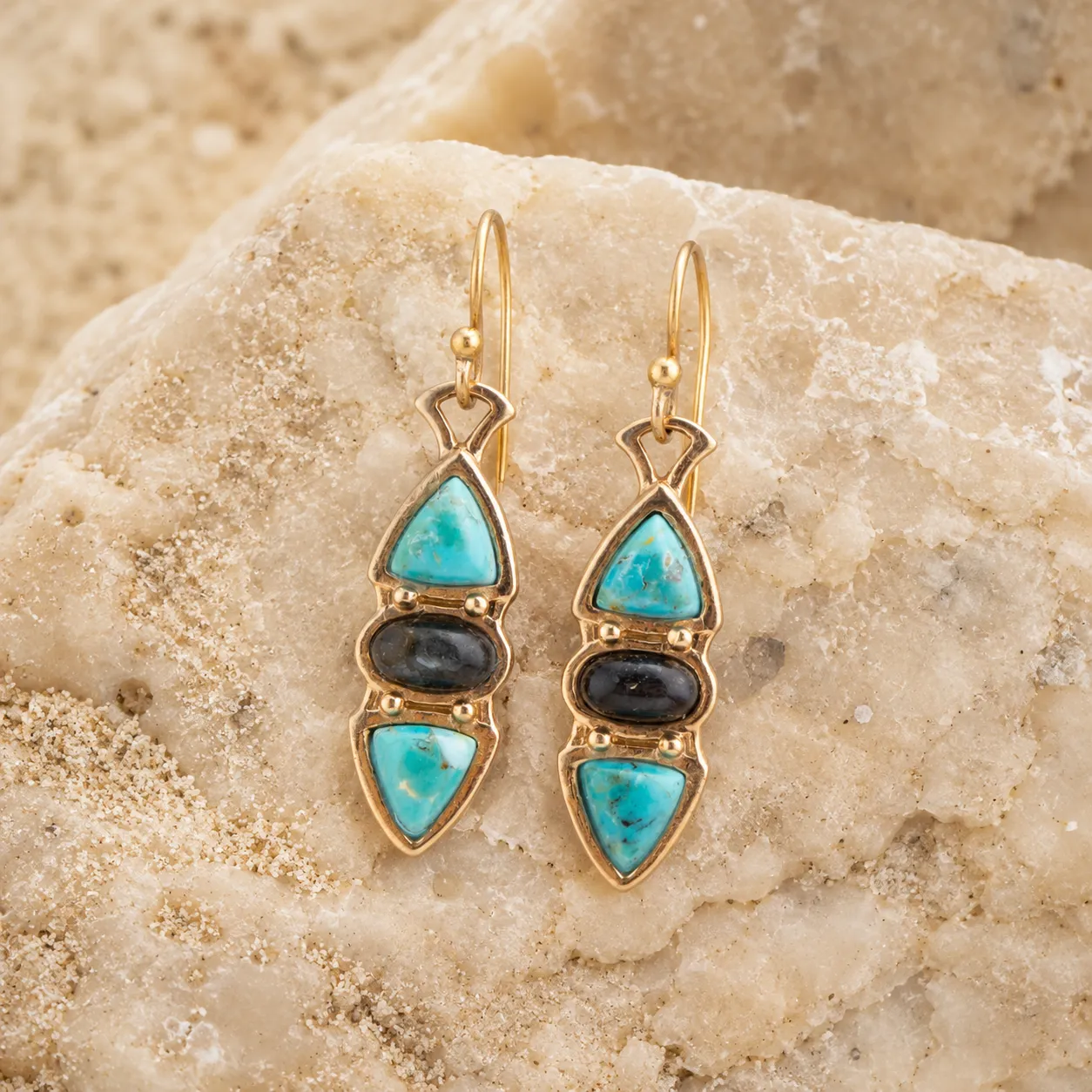 Blue Turquoise and Grey Labradorite Golden Drop Earrings sold by Zulily product image thumbnail 3