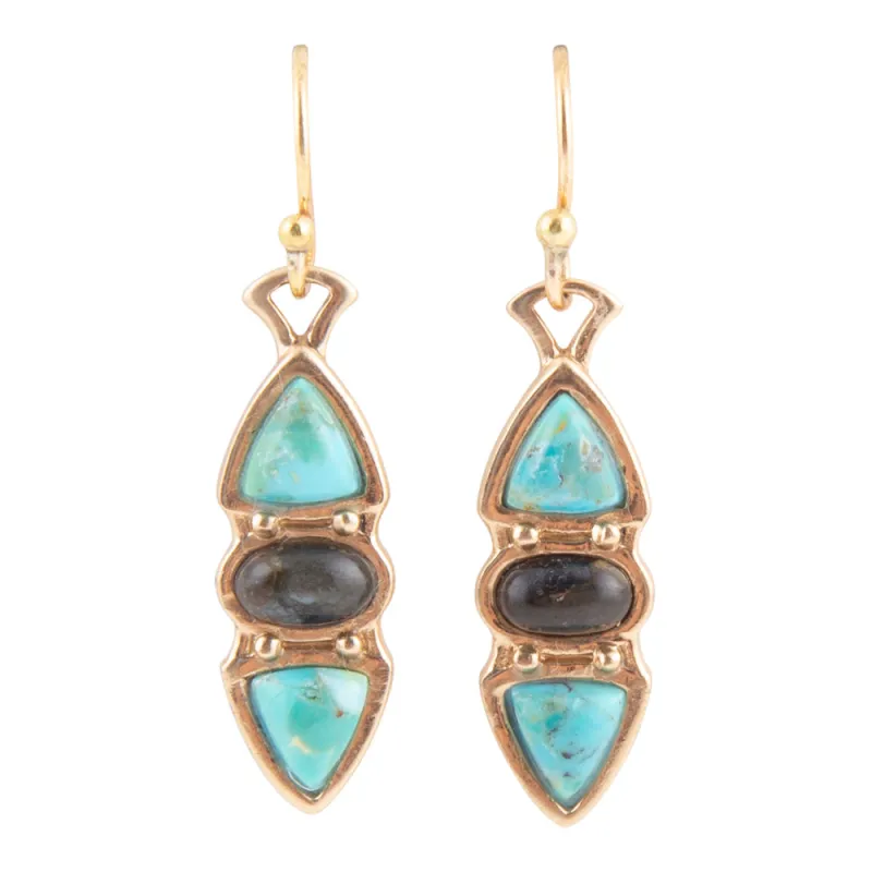 Blue Turquoise and Grey Labradorite Golden Drop Earrings made by Zulily