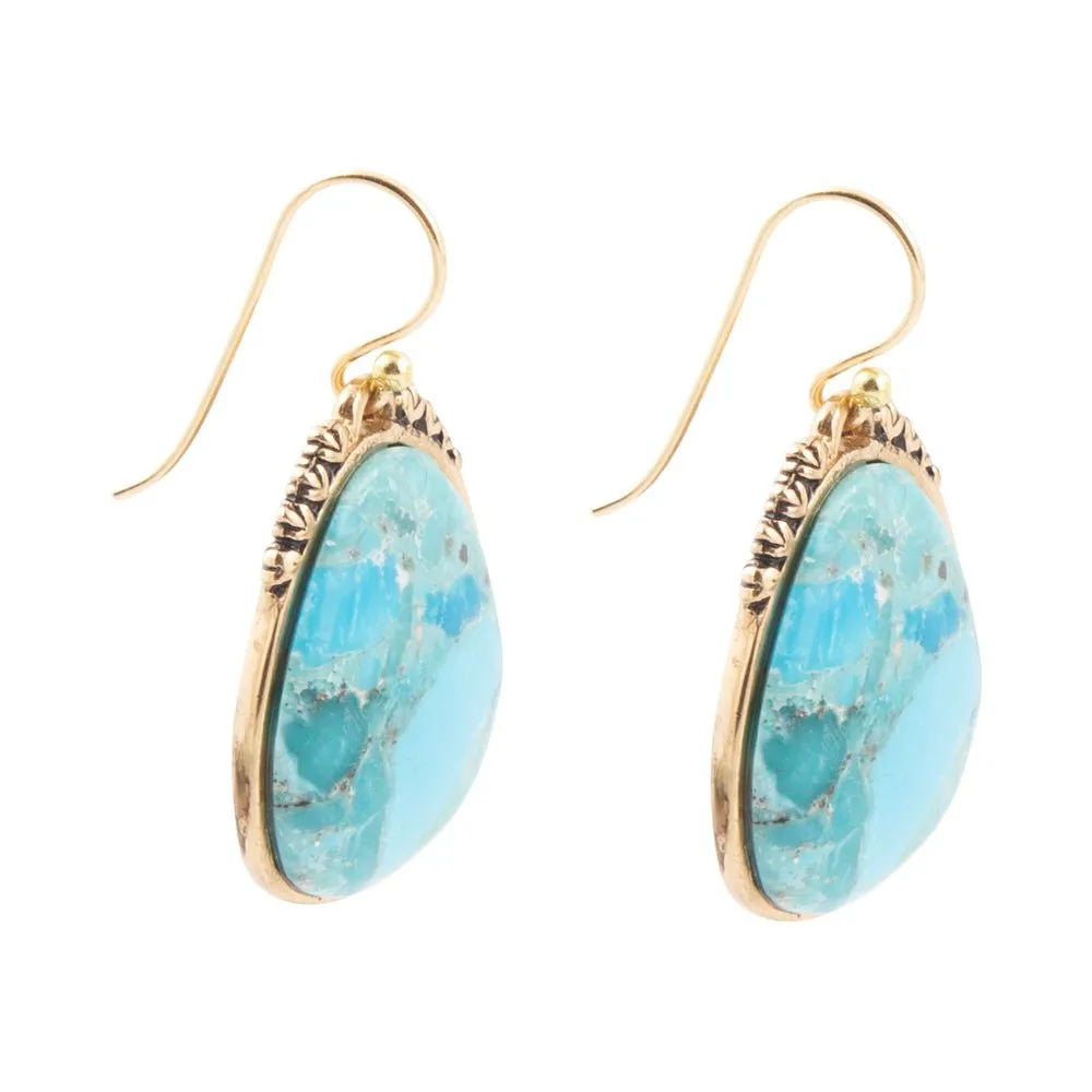 Agave Genuine Blue Turquoise and Golden Drop Earrings sold by Zulily product image thumbnail 3