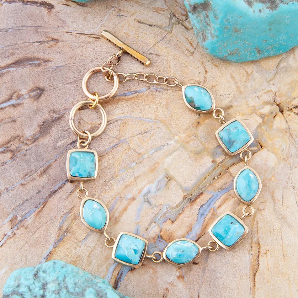 Genuine Blue Turquoise Hammered Golden Link Bracelet sold by Zulily product image thumbnail 2
