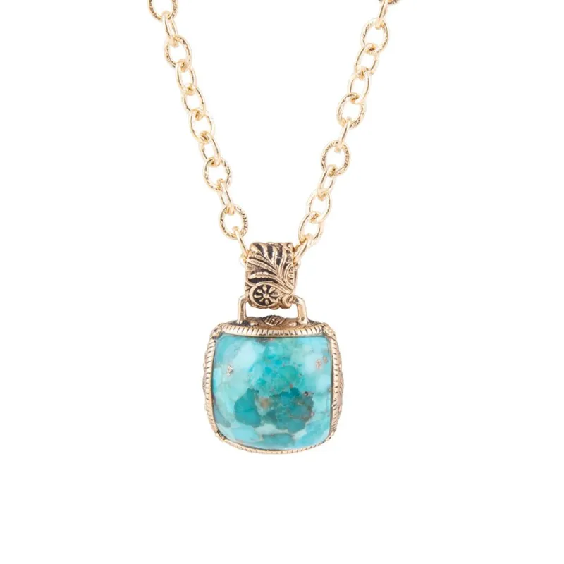 Carved Blue Turquoise Stone Golden Pendant Necklace made by Zulily