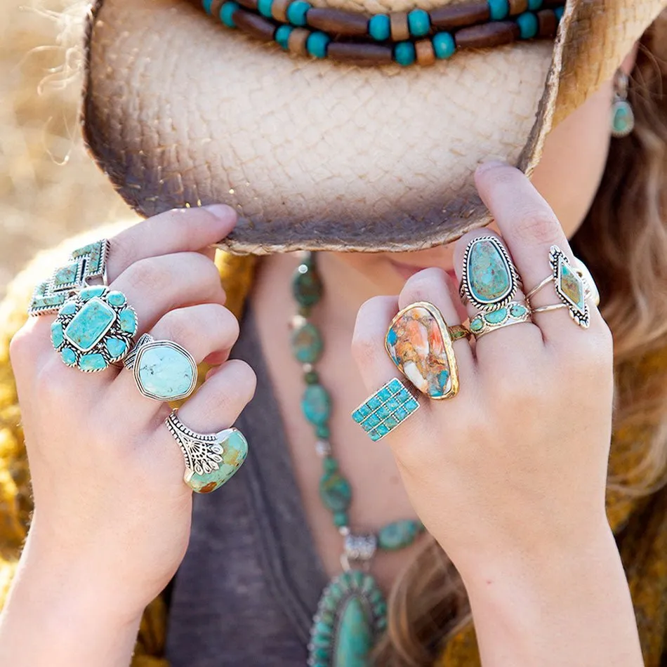 Orange Spiny Oyster and Blue Turquoise Matrix Abstract Golden Ring sold by Zulily product image thumbnail 2