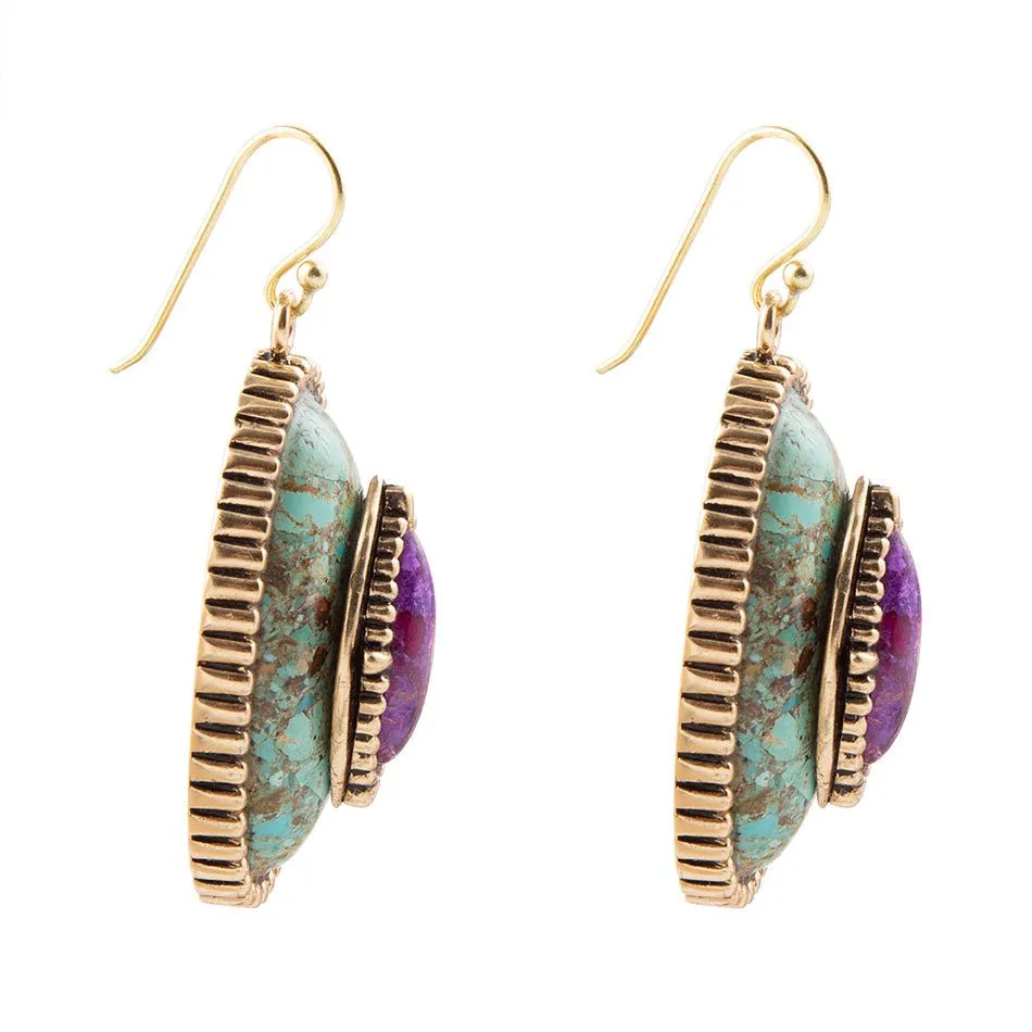 Stacked Stone Blue and Purple Turquoise Golden Drop Earrings sold by Zulily product image thumbnail 5