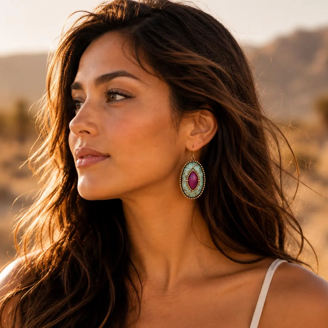 Stacked Stone Blue and Purple Turquoise Golden Drop Earrings sold by Zulily product image thumbnail 2
