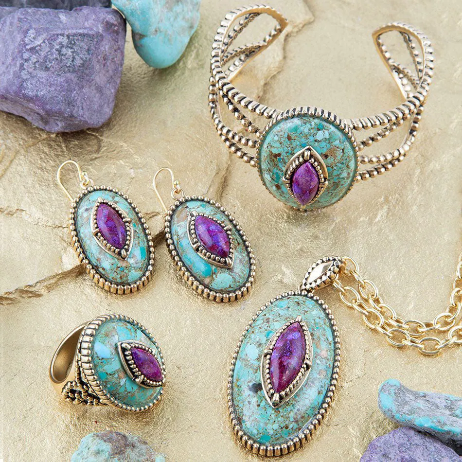 Stacked Stone Blue and Purple Turquoise Golden Drop Earrings sold by Zulily product image thumbnail 4