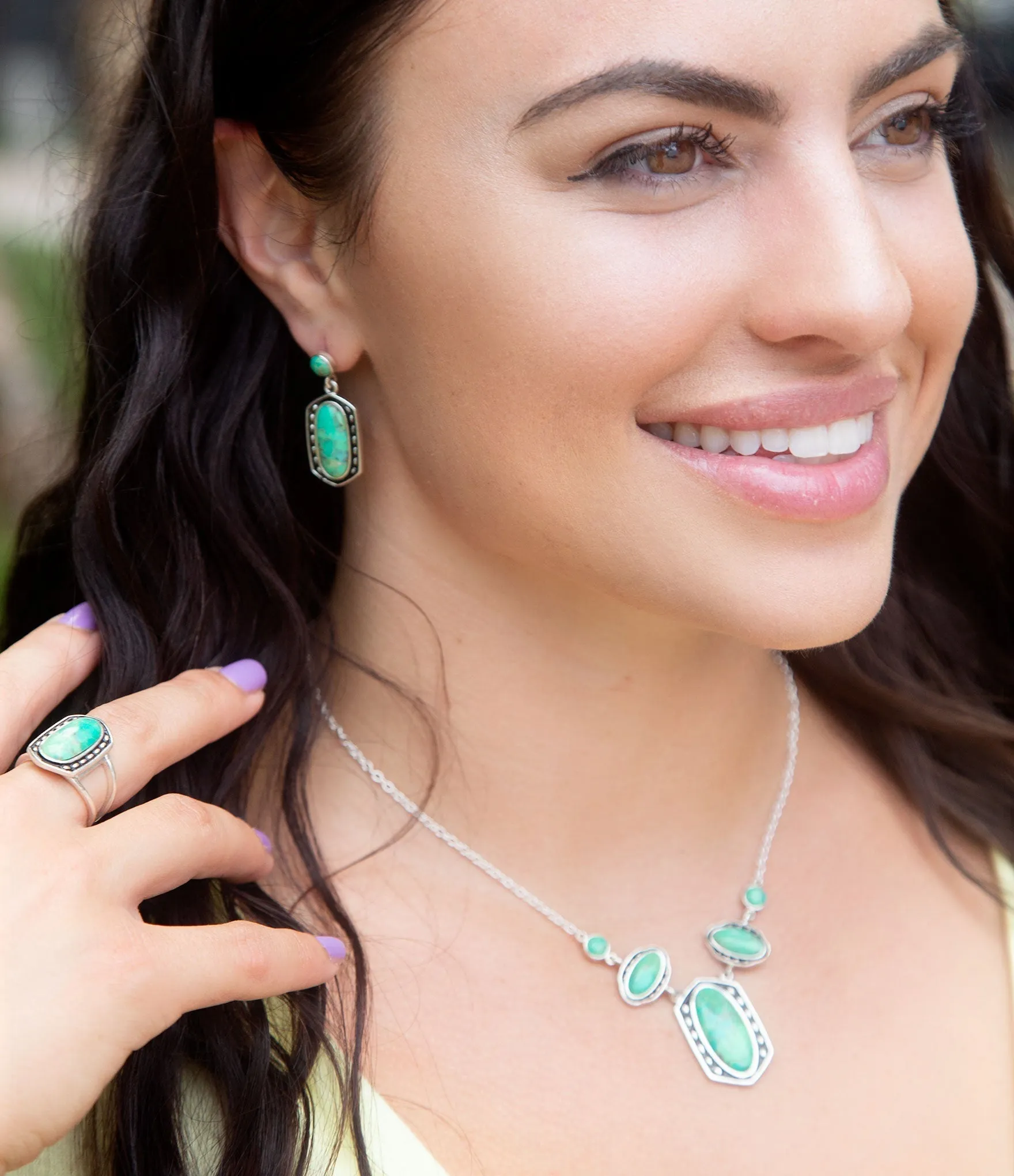 Shielded Lime Green Turquoise and Sterling Silver Ring sold by Zulily product image thumbnail 2