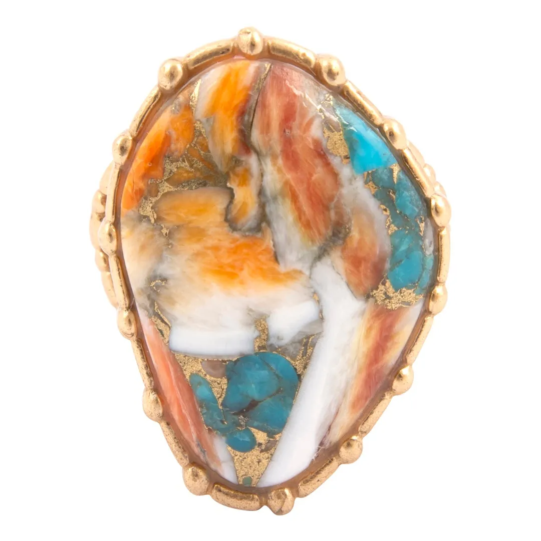 Modern Edge Turquoise and Spiny Oyster Shell Matrix Stone Golden Ring sold by Zulily product image thumbnail 3