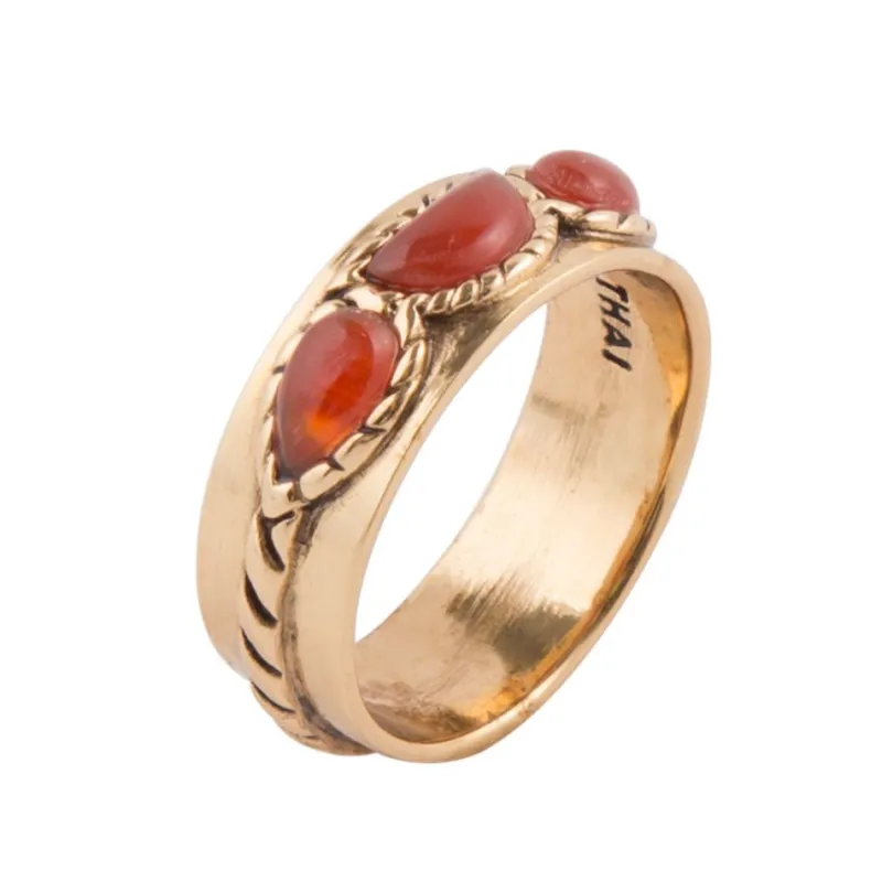 Triple Stone Orange Carnelian and Golden Ring made by Zulily