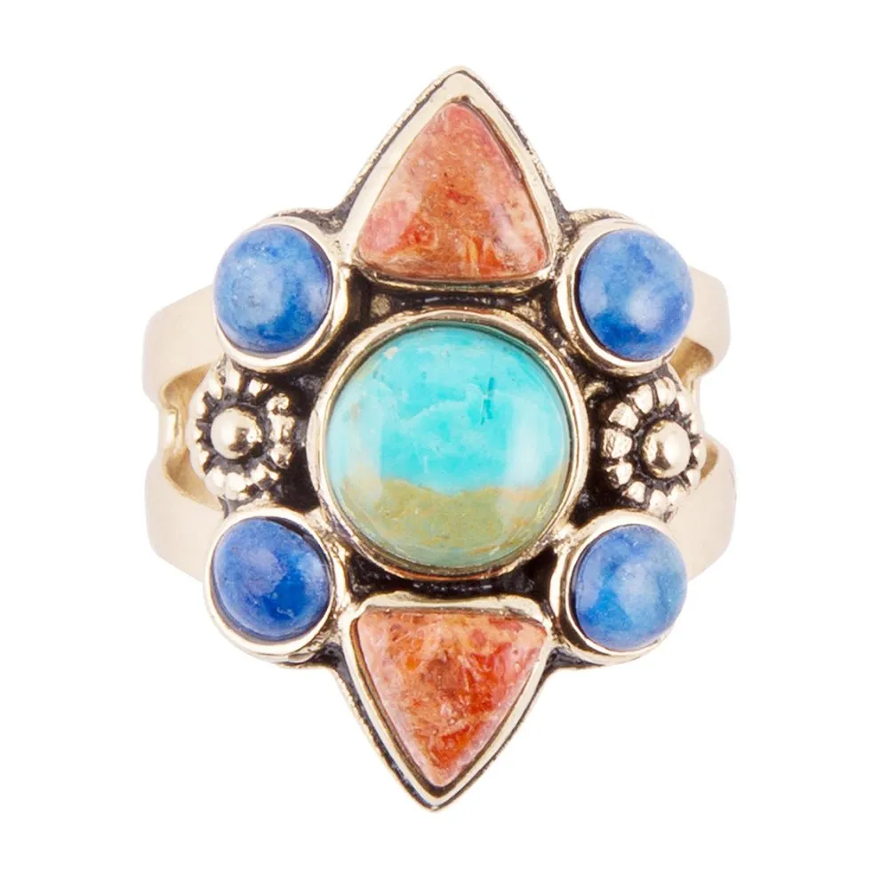 Blue Turquoise and Colorful Multi-Stone Golden Statement Ring sold by Zulily product image thumbnail 3