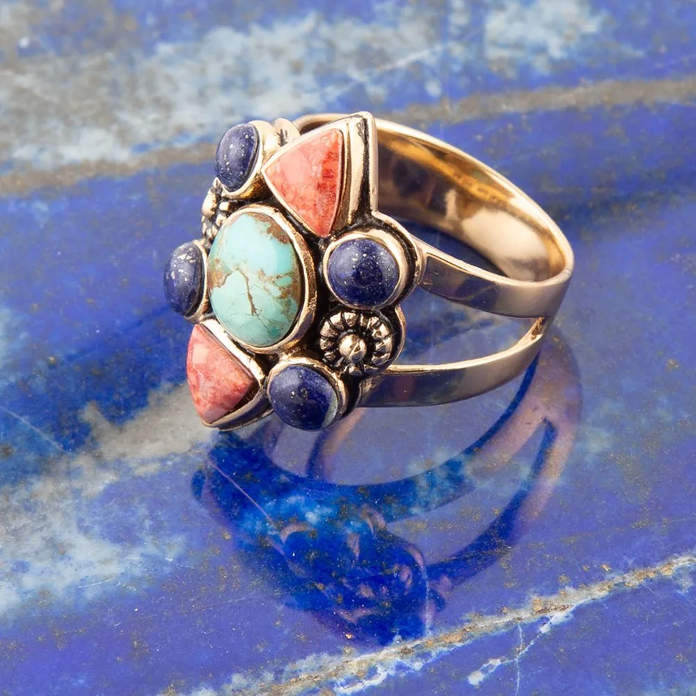 Blue Turquoise and Colorful Multi-Stone Golden Statement Ring sold by Zulily product image thumbnail 2