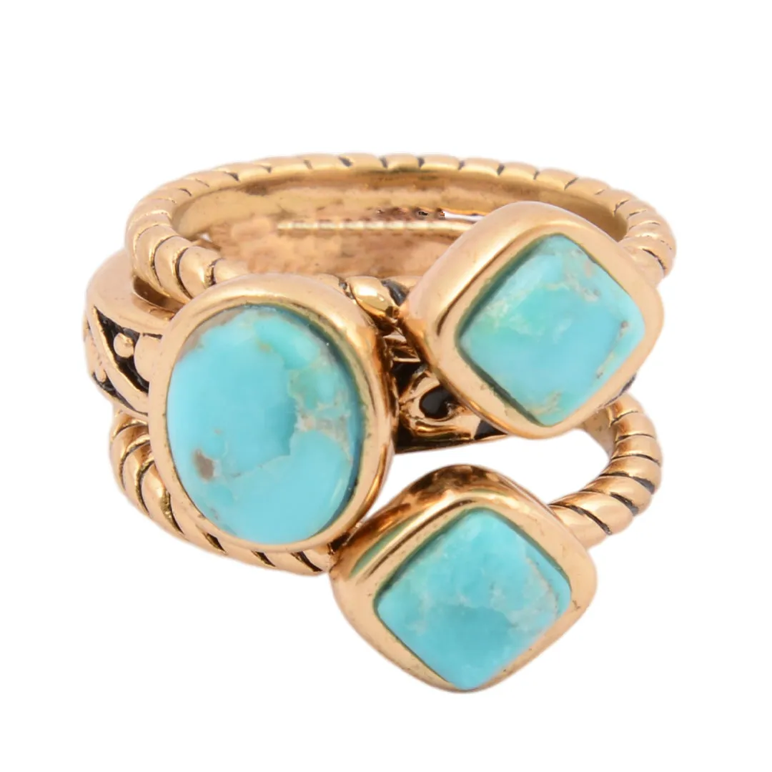 Multi-Shape Blue Turquoise and Golden Trio Ring Set sold by Zulily product image thumbnail 5