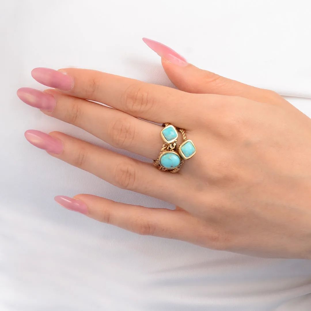 Multi-Shape Blue Turquoise and Golden Trio Ring Set sold by Zulily product image thumbnail 2