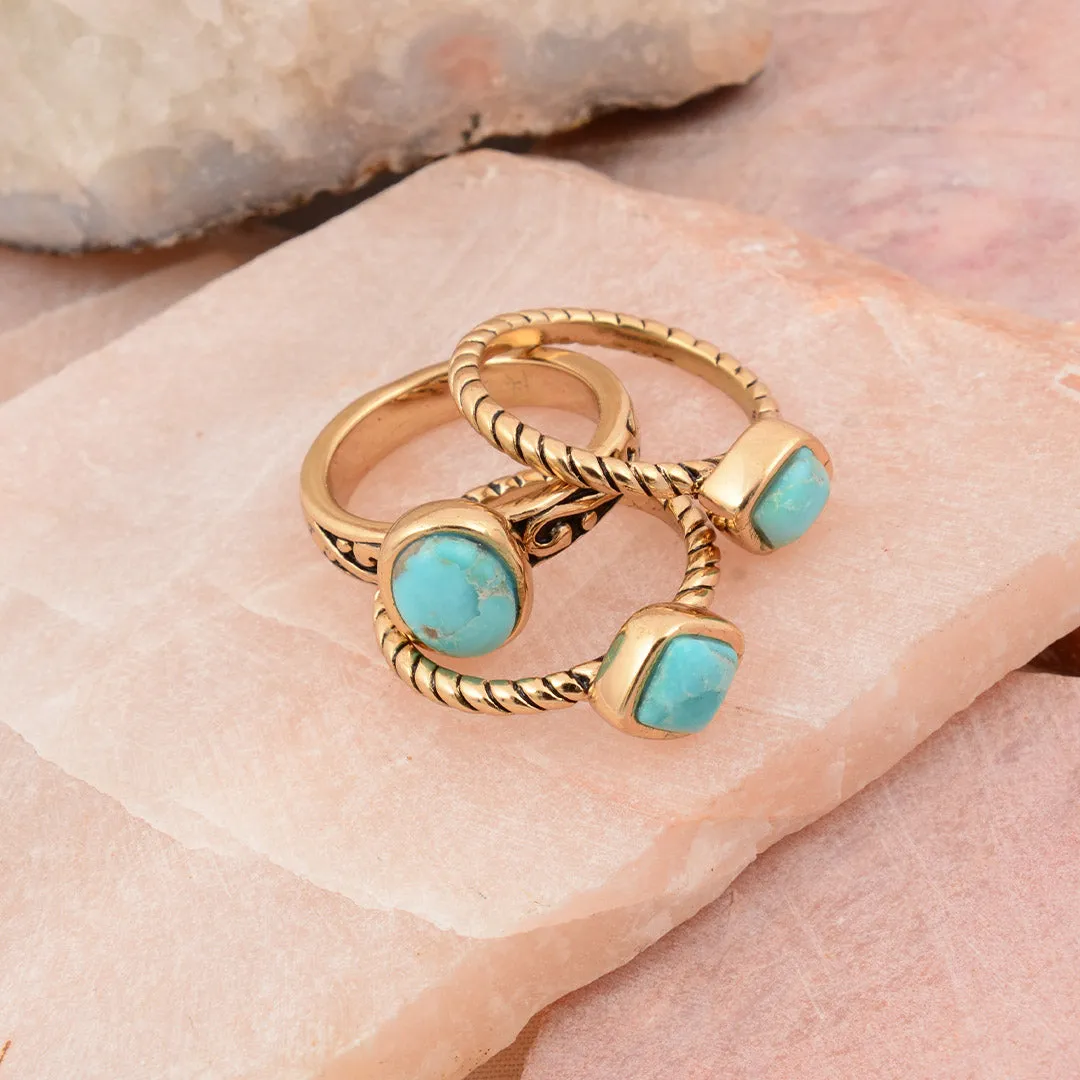 Multi-Shape Blue Turquoise and Golden Trio Ring Set sold by Zulily product image thumbnail 3