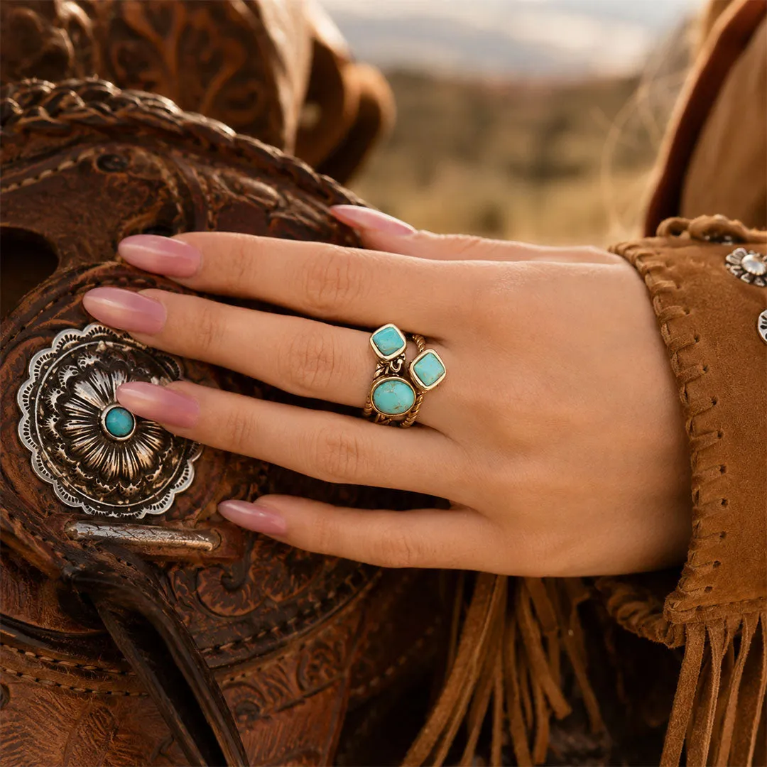 Multi-Shape Blue Turquoise and Golden Trio Ring Set sold by Zulily product image thumbnail 4