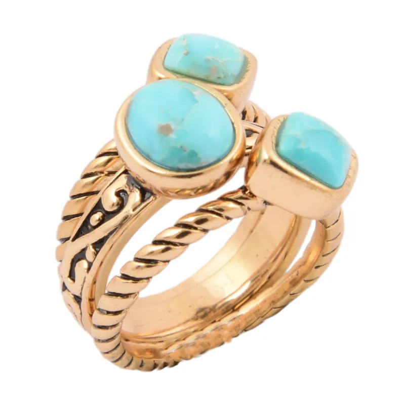 Multi-Shape Blue Turquoise and Golden Trio Ring Set made by Zulily