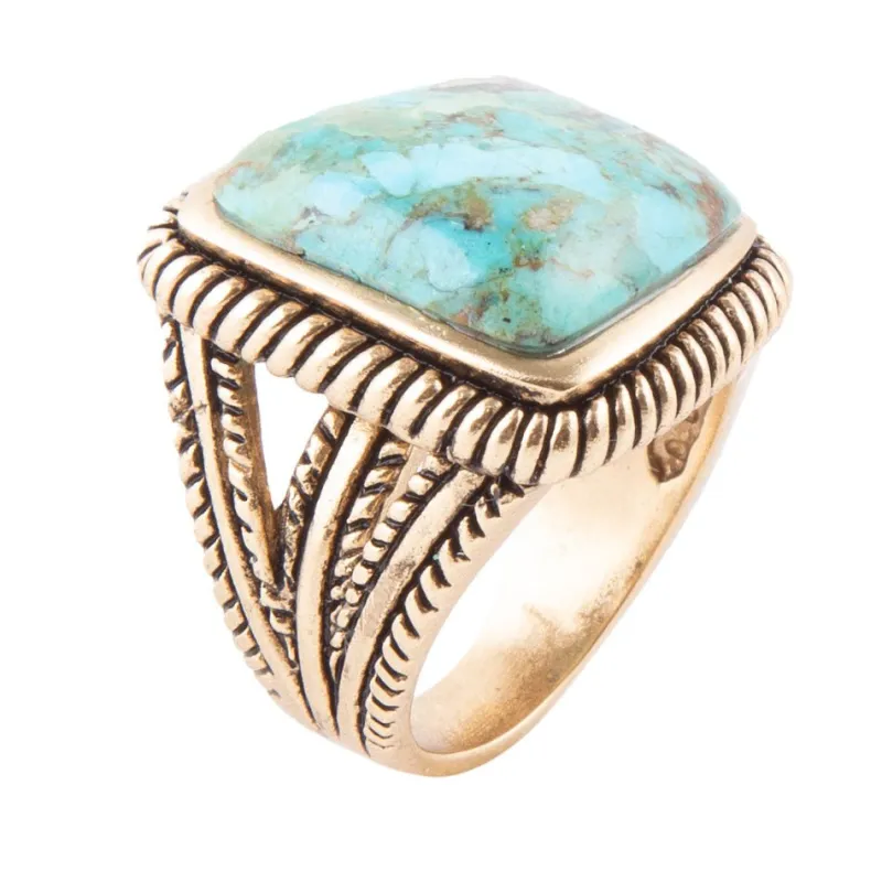 Roped Square Blue Turquoise Golden Statement Ring made by Zulily
