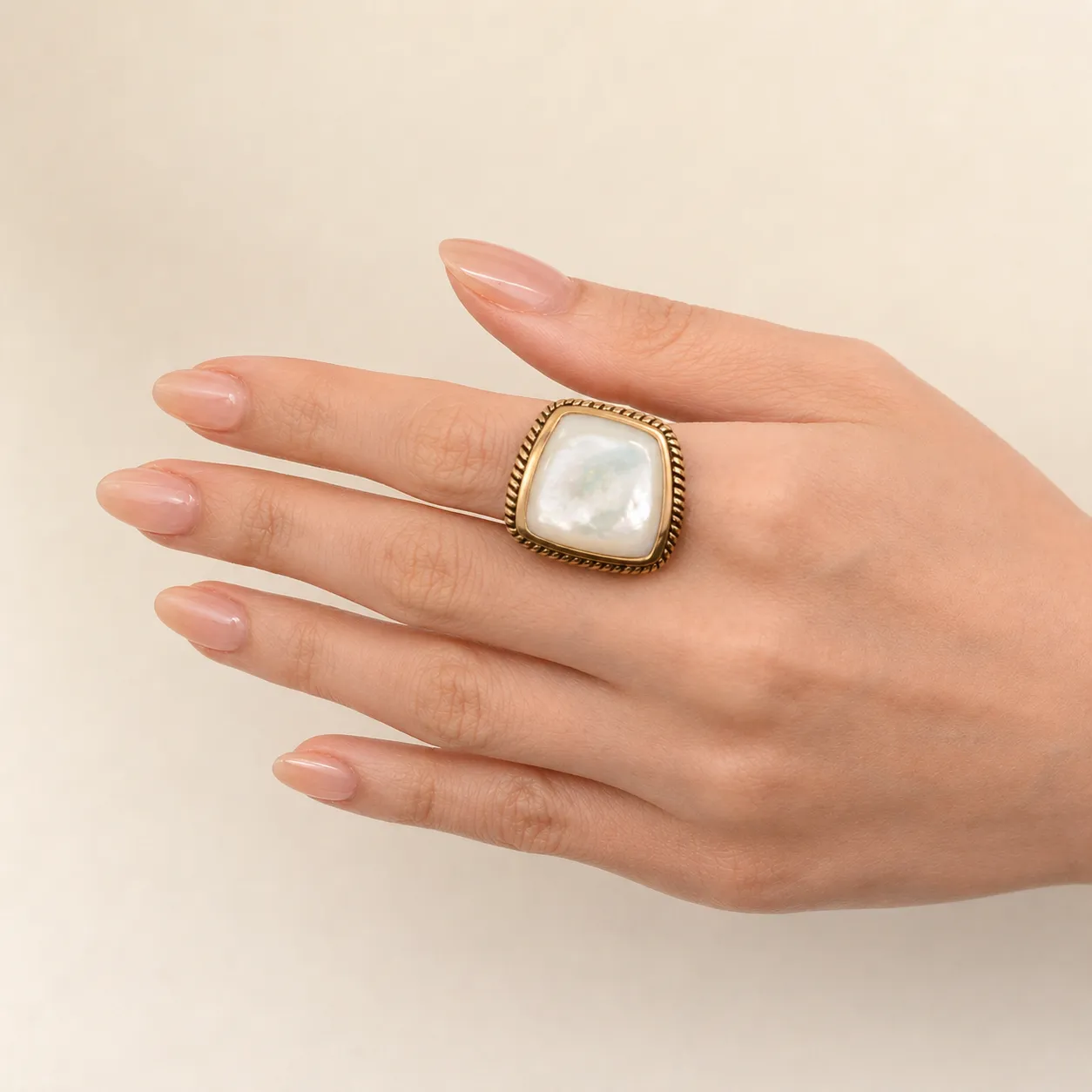 Roped White Mother of Pearl and Golden Statement Ring sold by Zulily product image thumbnail 2
