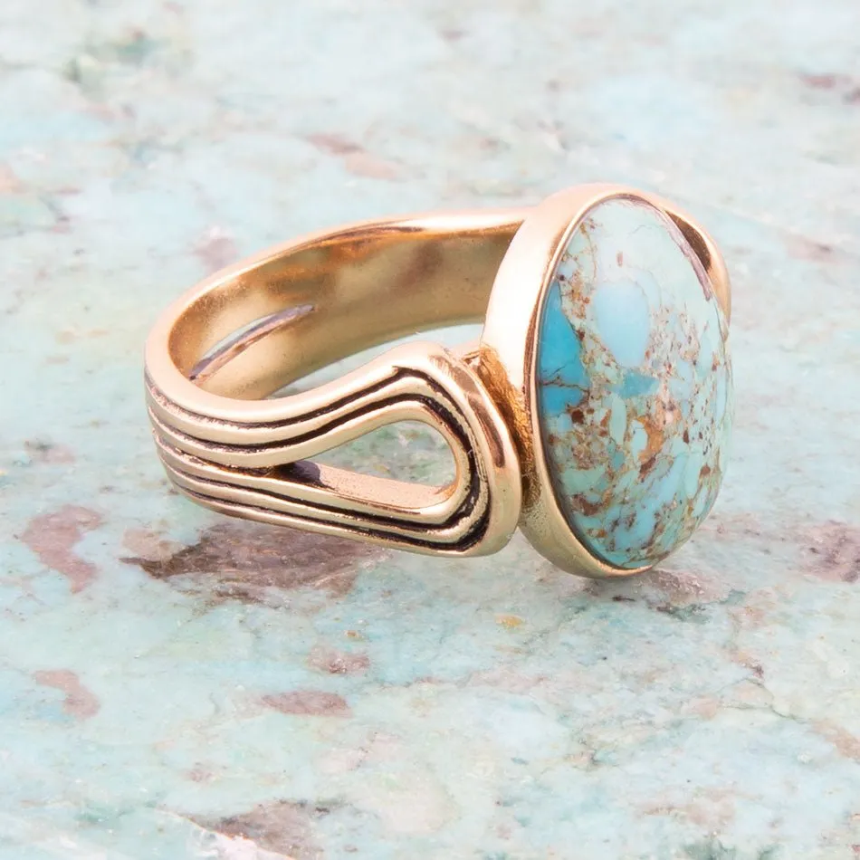 Nova Blue Turquoise and Golden Oval Ring sold by Zulily product image thumbnail 2