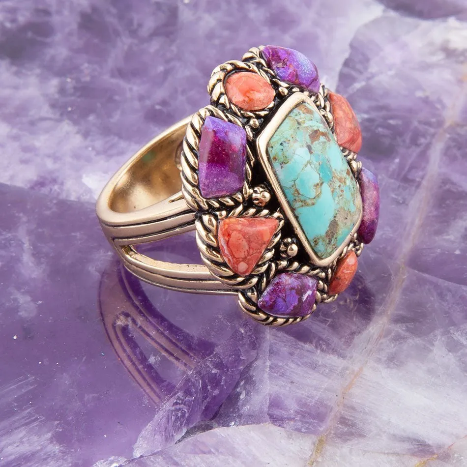 Blue Turquoise Colorful Floral Golden Ring sold by Zulily product image thumbnail 3