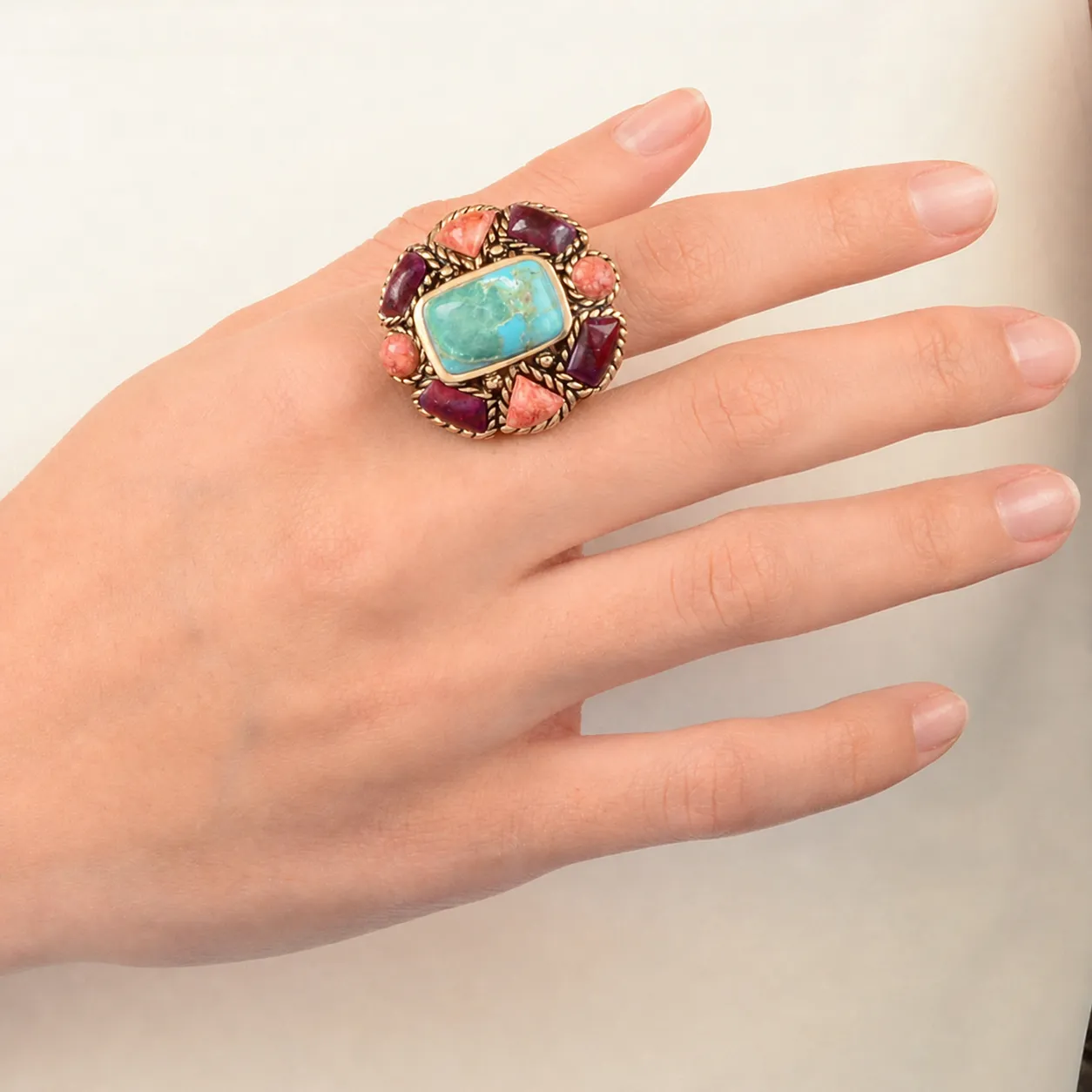 Blue Turquoise Colorful Floral Golden Ring sold by Zulily product image thumbnail 2