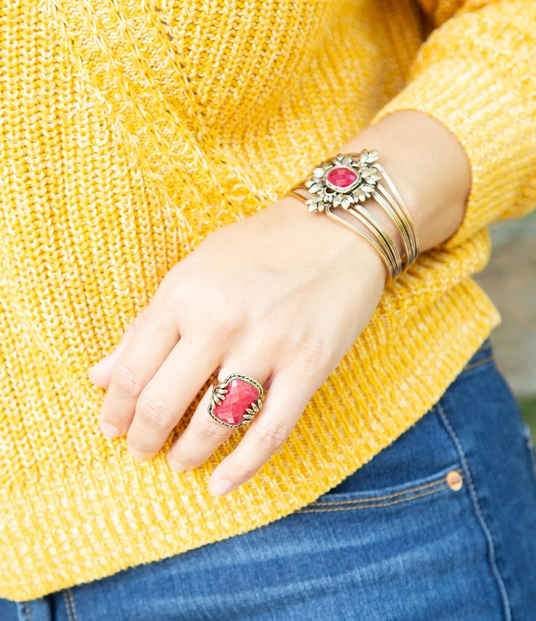 Bordeaux Quartz and Bronze Ornate Cuff Bracelet sold by Zulily product image thumbnail 2