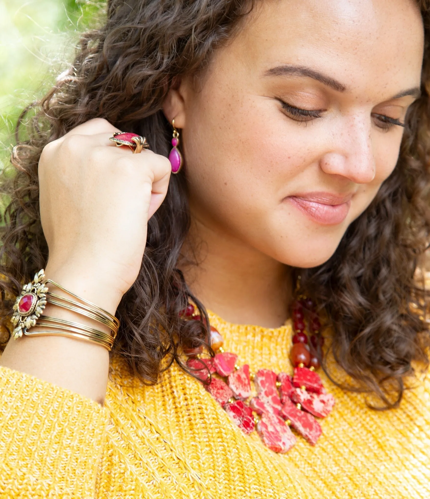 Bordeaux Quartz and Bronze Ornate Cuff Bracelet sold by Zulily product image thumbnail 3