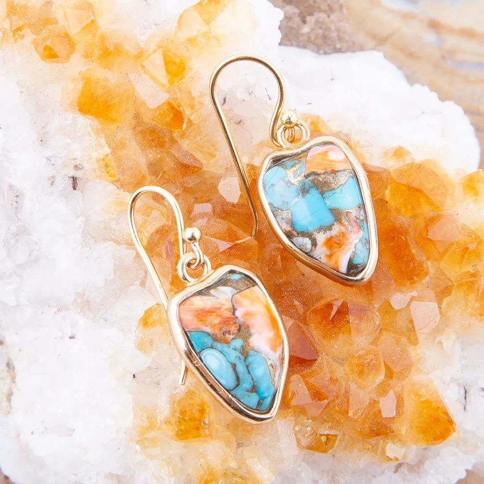 Blue Turquoise and Orange Spiny Oyster Matrix Golden Drop Earrings sold by Zulily product image thumbnail 2