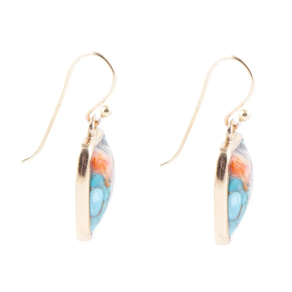 Blue Turquoise and Orange Spiny Oyster Matrix Golden Drop Earrings sold by Zulily product image thumbnail 3
