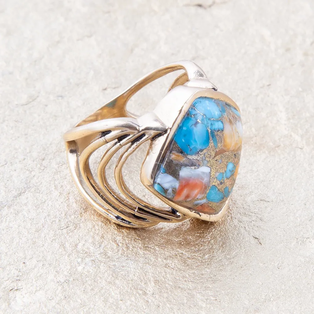 Arrows Blue Turquoise and Orange Spiny Oyster Matrix Golden Ring sold by Zulily product image thumbnail 2