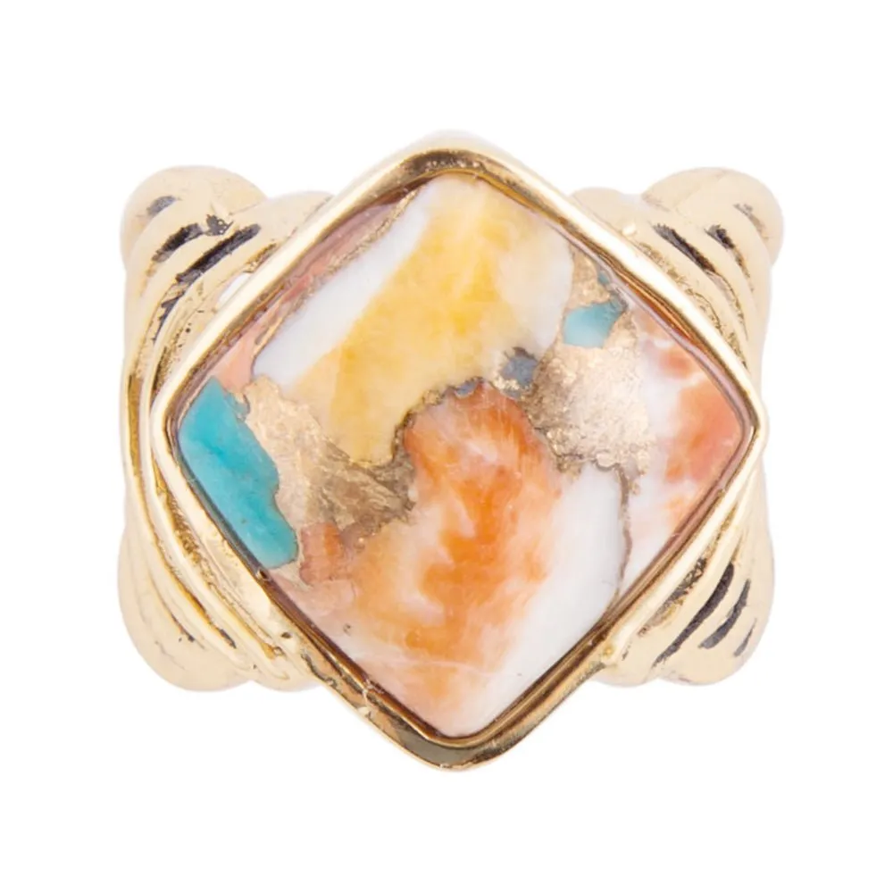 Arrows Blue Turquoise and Orange Spiny Oyster Matrix Golden Ring sold by Zulily product image thumbnail 3