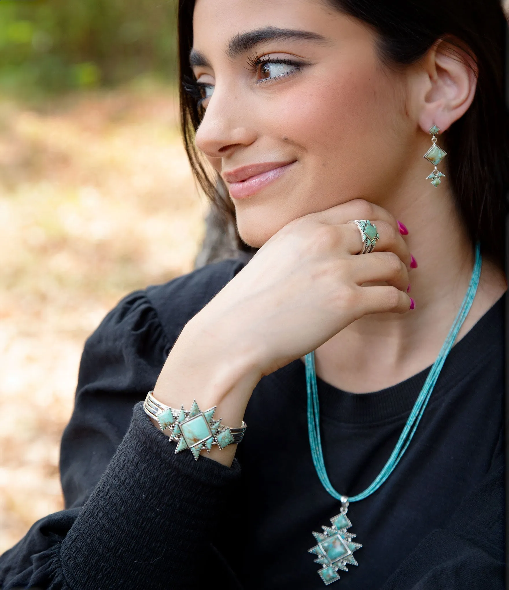 Sharp Blue Turquoise and Sterling Silver Cuff Bracelet sold by Zulily product image thumbnail 2