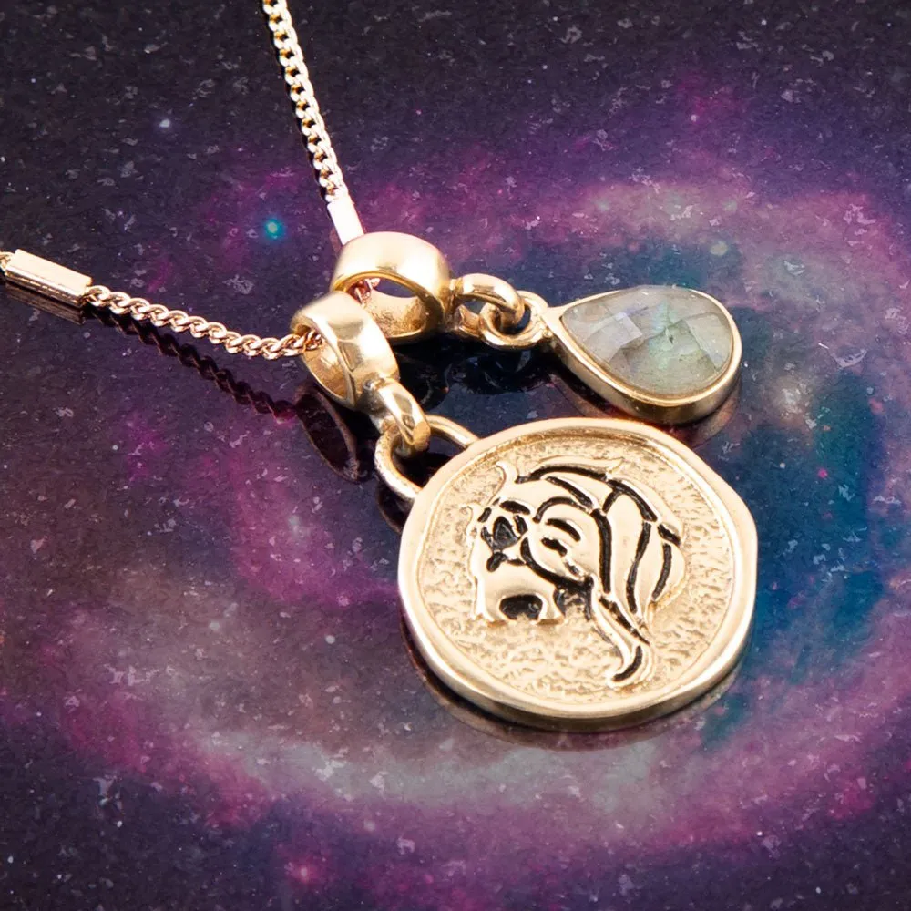 Leo - Zodiac Gray Labradorite Golden Charm Necklace sold by Zulily product image thumbnail 2