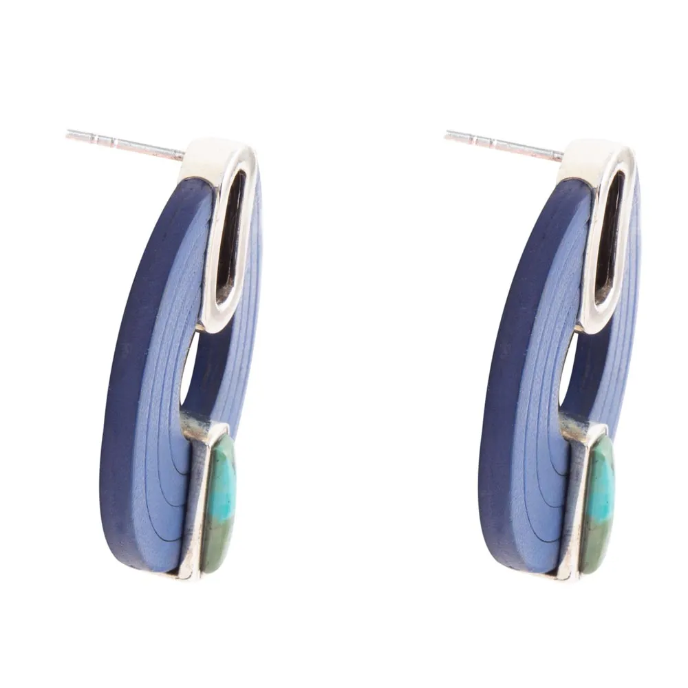 Discus Blue Turquoise and Leather Sterling Silver Earrings sold by Zulily product image thumbnail 3