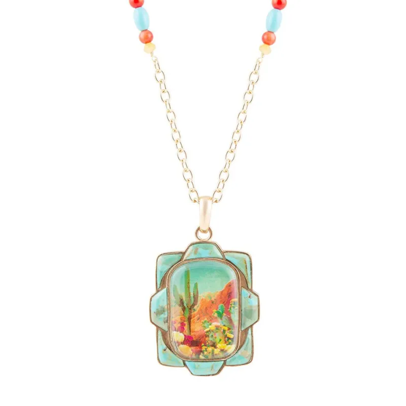 Scenic Sedona Desert Blue Turquoise Golden Pendant Necklace made by Zulily