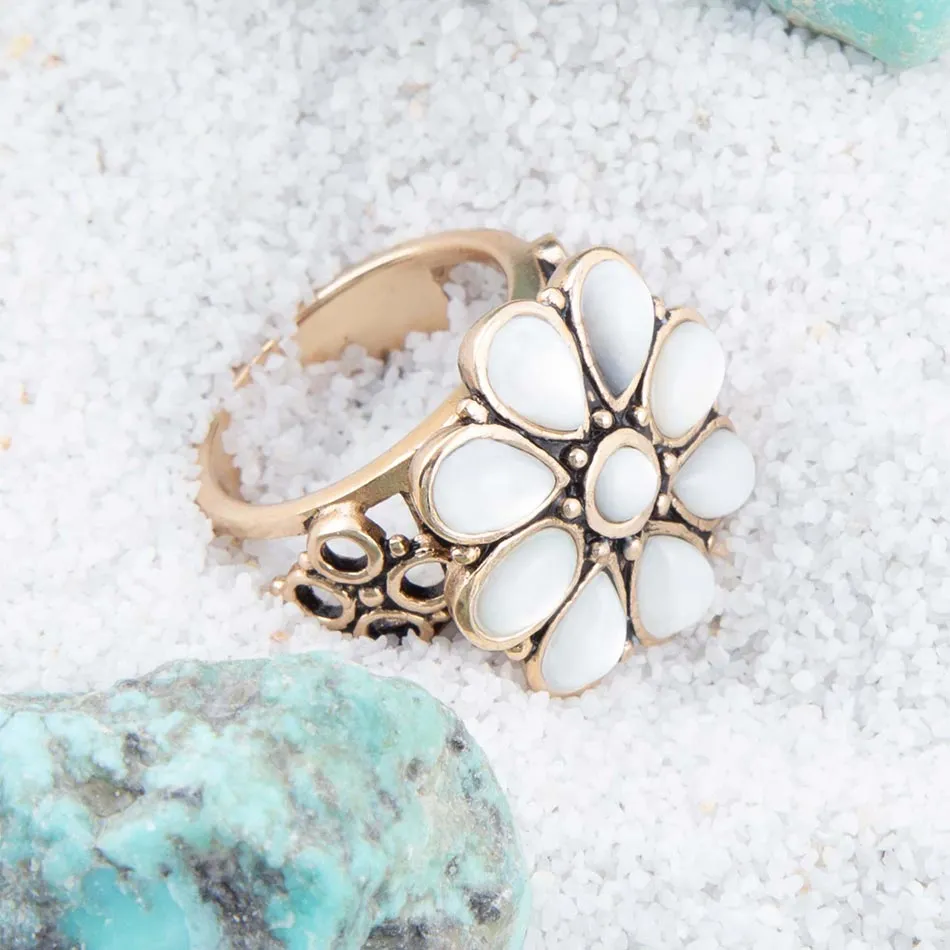 White Hibiscus Mother of Pearl and Golden Ring sold by Zulily product image thumbnail 4
