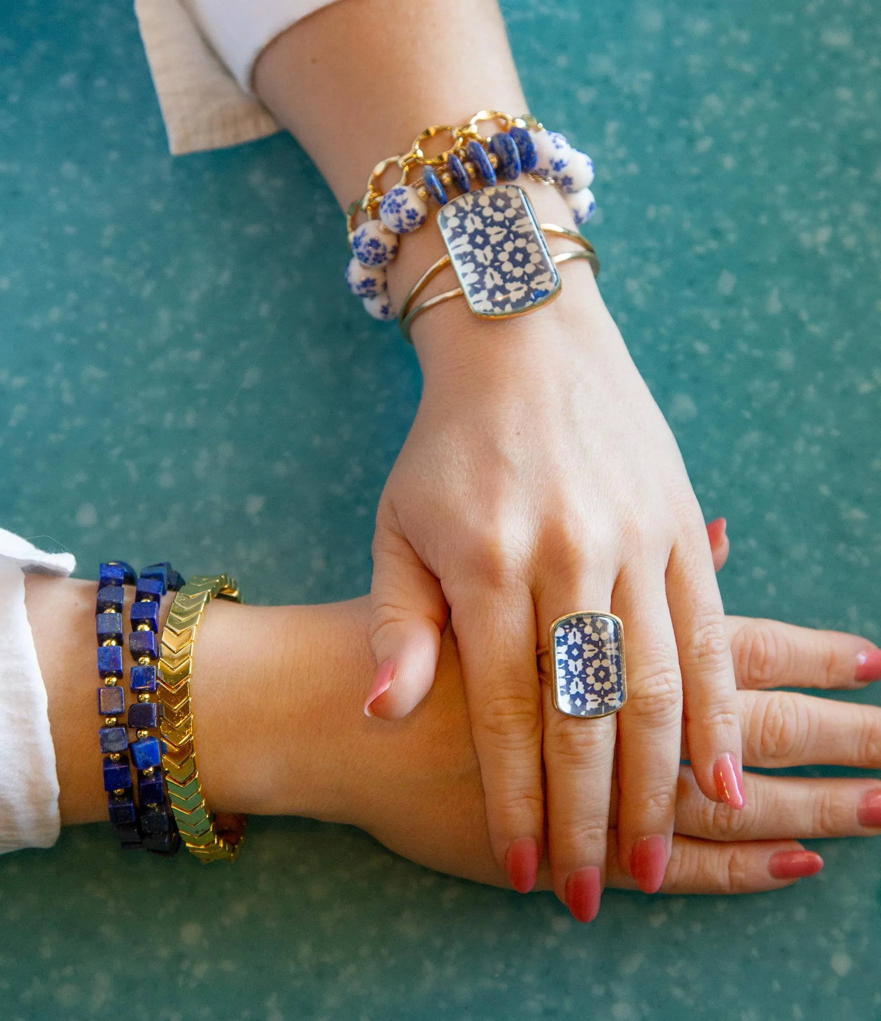 Santorini Cobalt Blue and White Golden Ring sold by Zulily product image thumbnail 3
