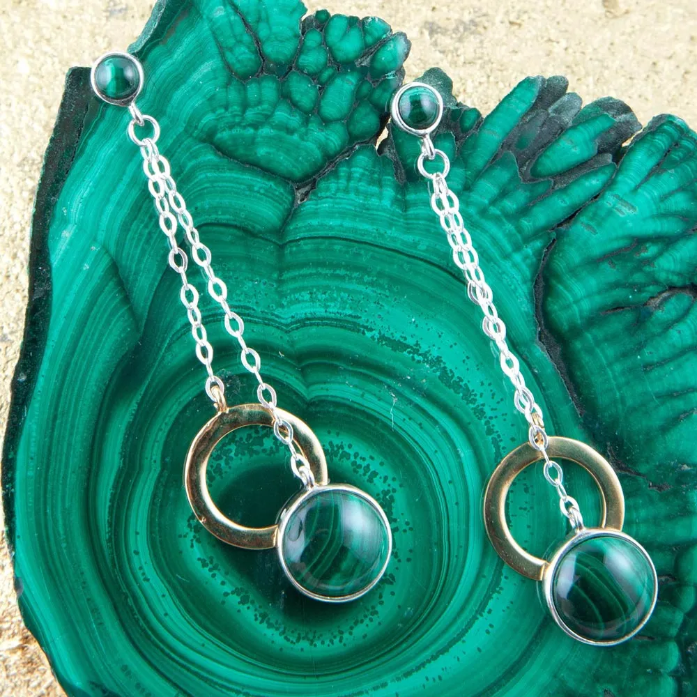 Circle Green Malachite and Two-Toned Metal Dangle Earrings sold by Zulily product image thumbnail 2