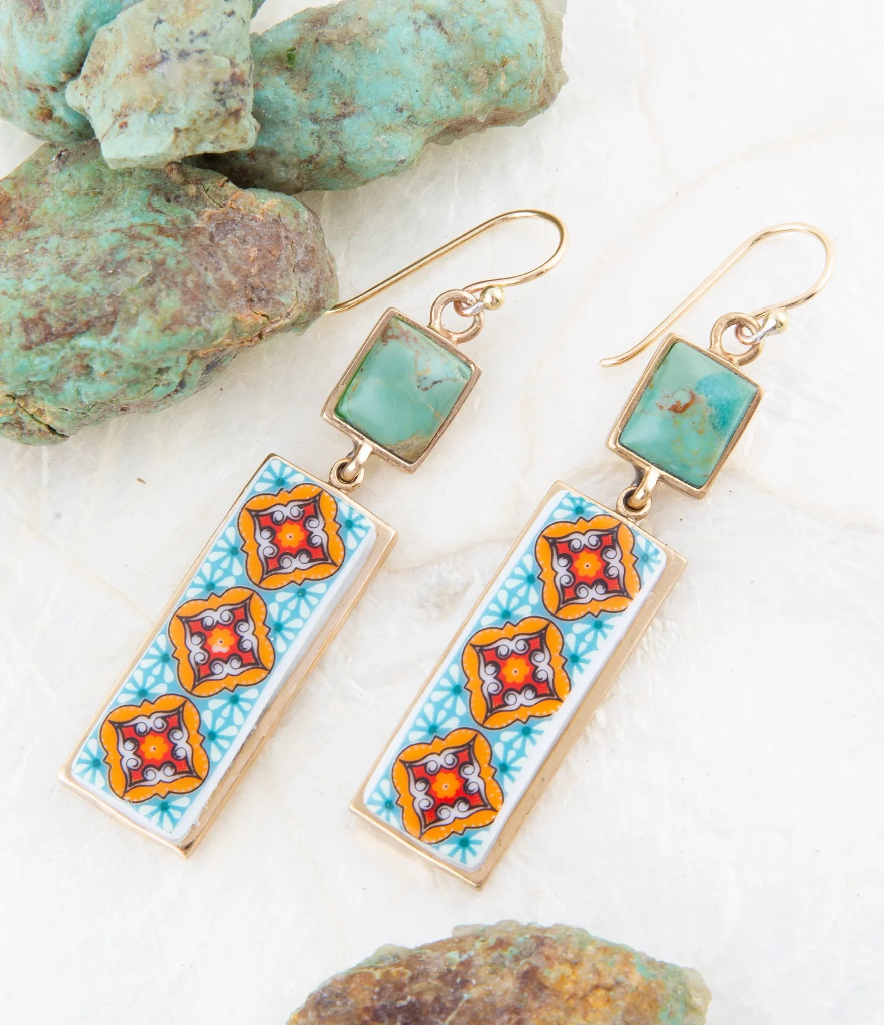 Talavera Tile and Blue Turquoise Golden Dangle Earrings sold by Zulily product image thumbnail 4