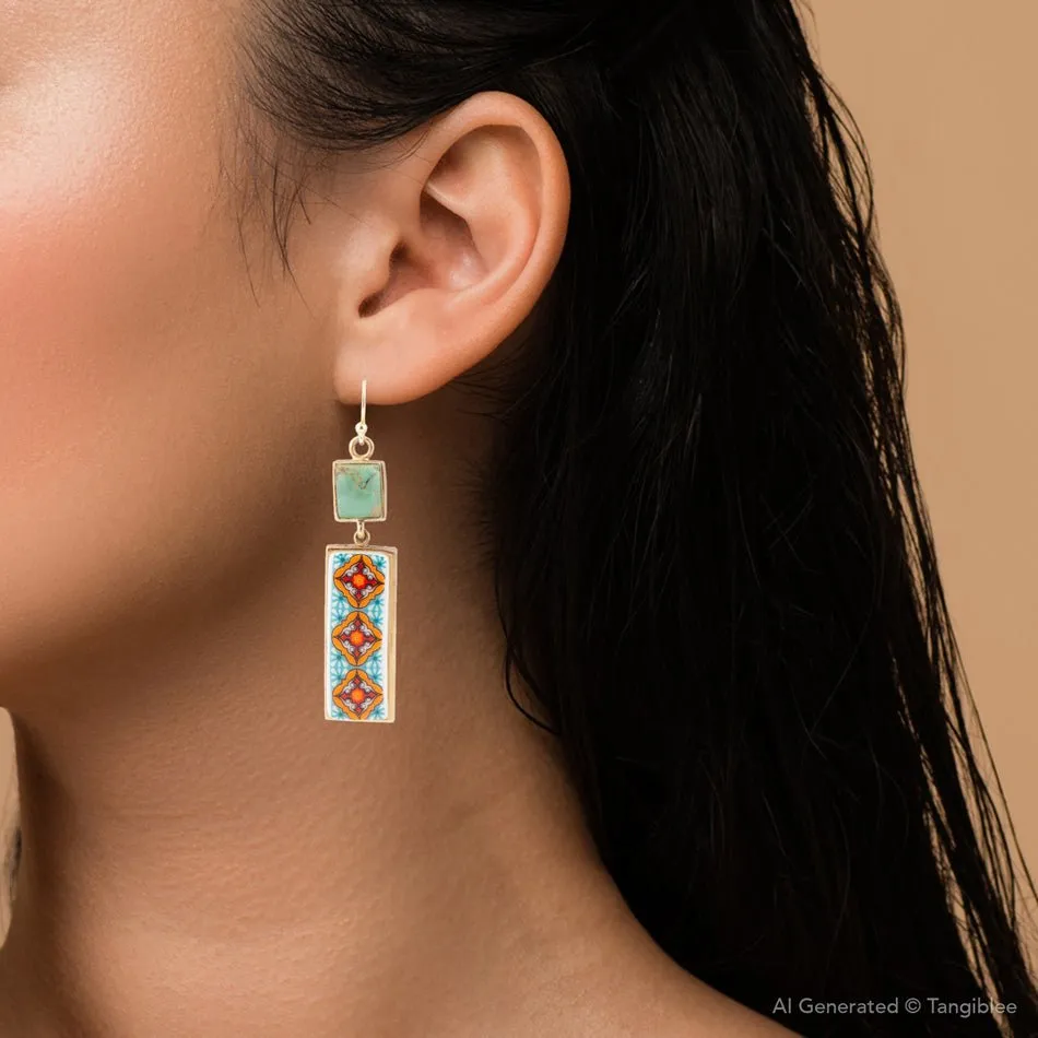 Talavera Tile and Blue Turquoise Golden Dangle Earrings sold by Zulily product image thumbnail 5