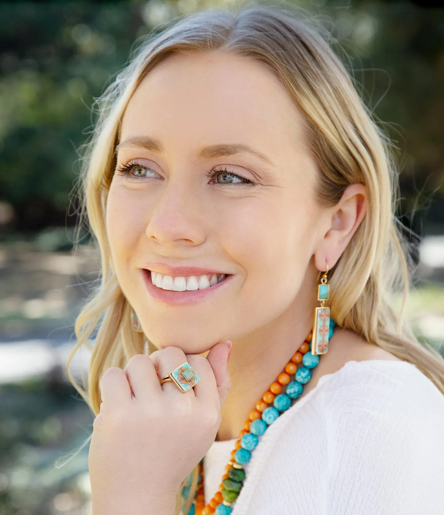 Talavera Tile and Blue Turquoise Golden Dangle Earrings sold by Zulily product image thumbnail 2