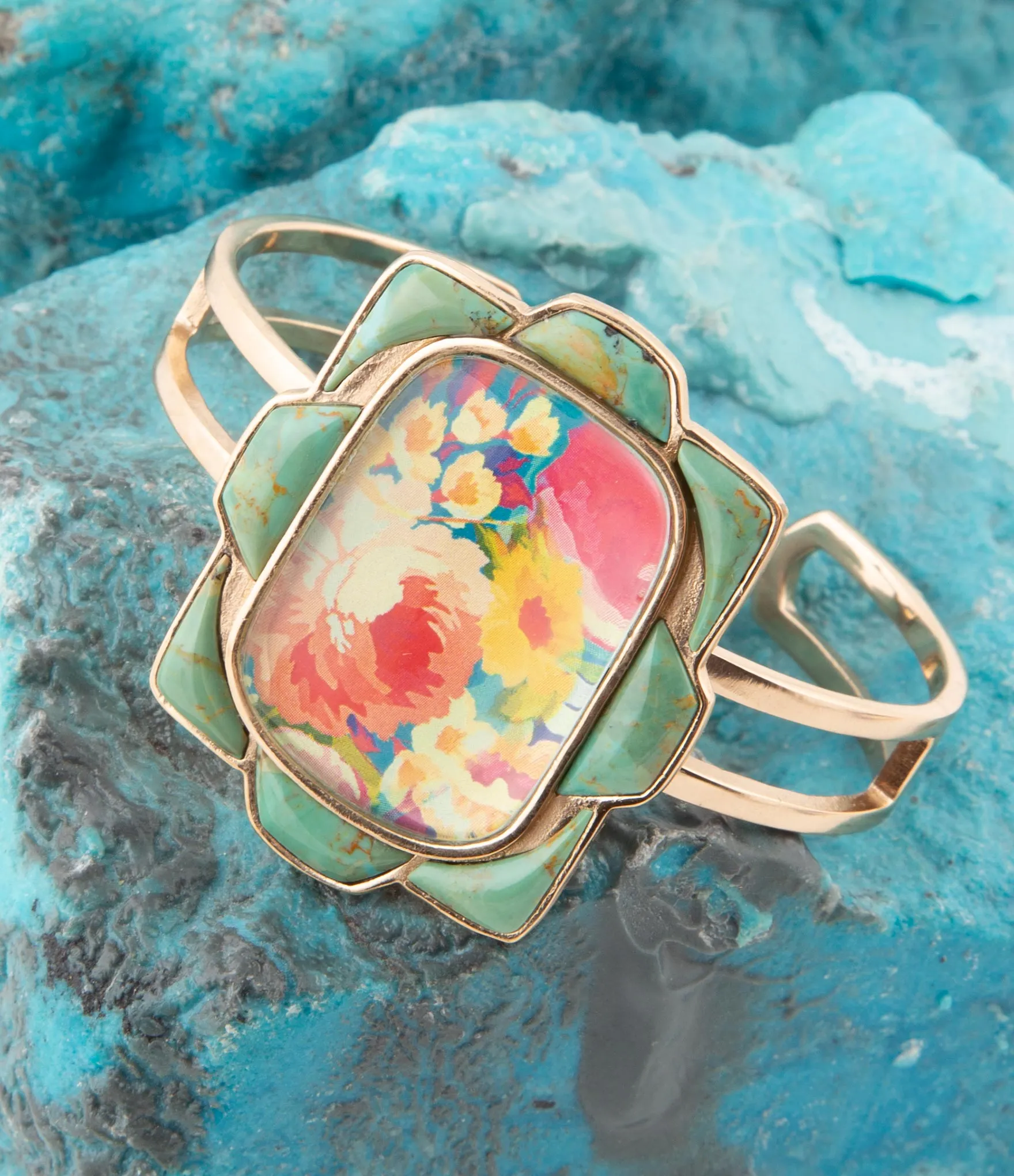Scenic Floral Blue Turquoise and Golden Cuff Bracelet sold by Zulily product image thumbnail 3