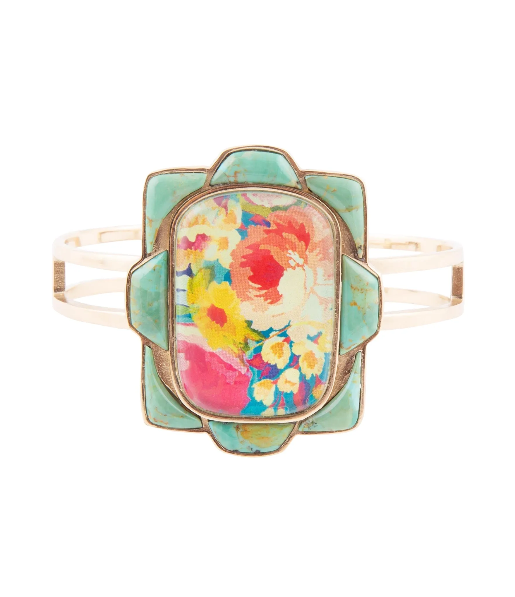Scenic Floral Blue Turquoise and Golden Cuff Bracelet sold by Zulily product image thumbnail 4