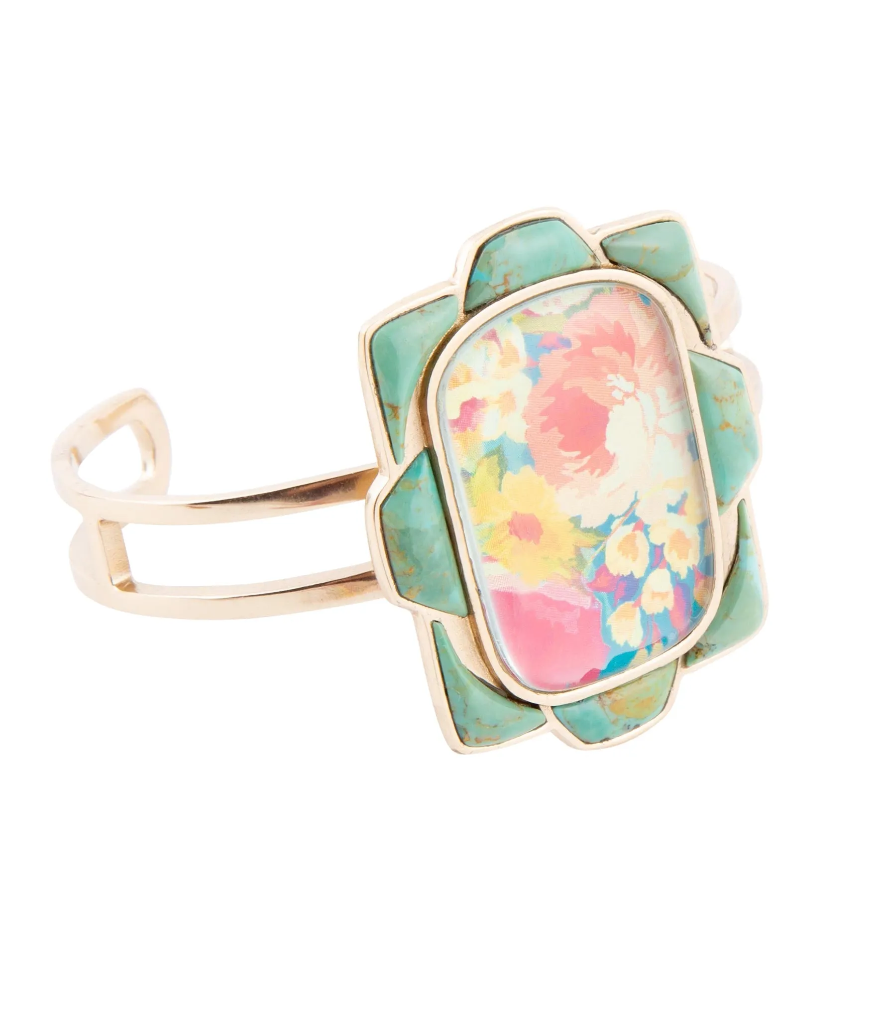 Scenic Floral Blue Turquoise and Golden Cuff Bracelet sold by Zulily