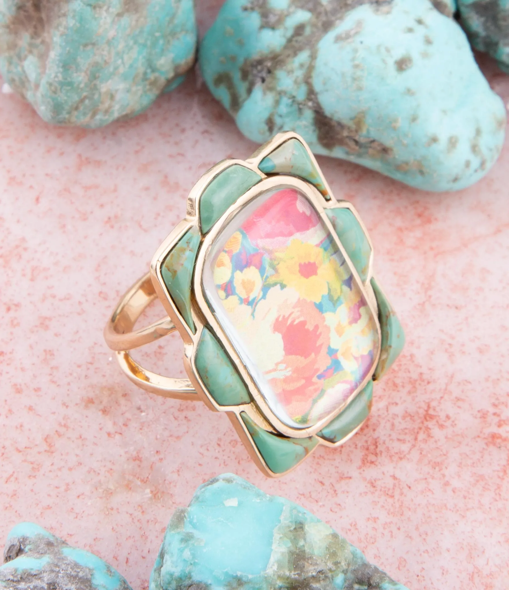 Scenic Floral Blue Turquoise Golden Ring sold by Zulily product image thumbnail 3