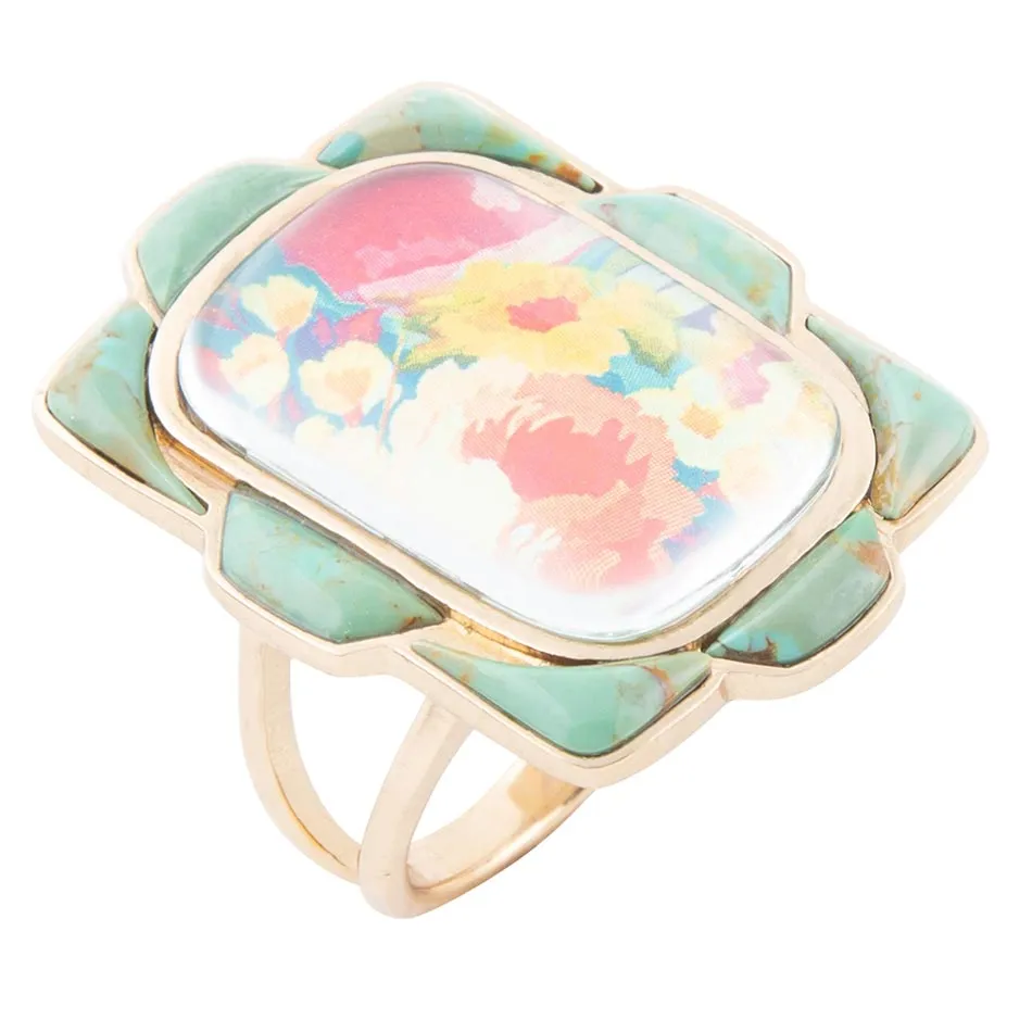 Scenic Floral Blue Turquoise Golden Ring sold by Zulily