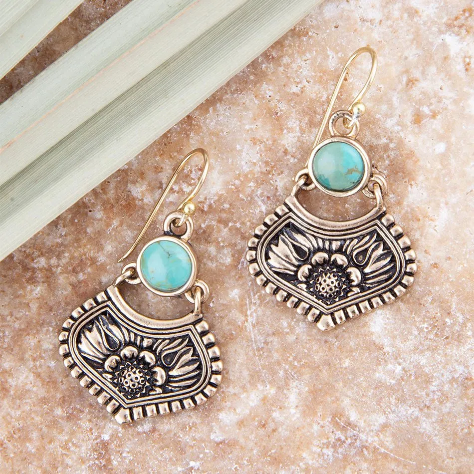Blue Turquoise Flourish Golden Drop Earrings sold by Zulily product image thumbnail 3