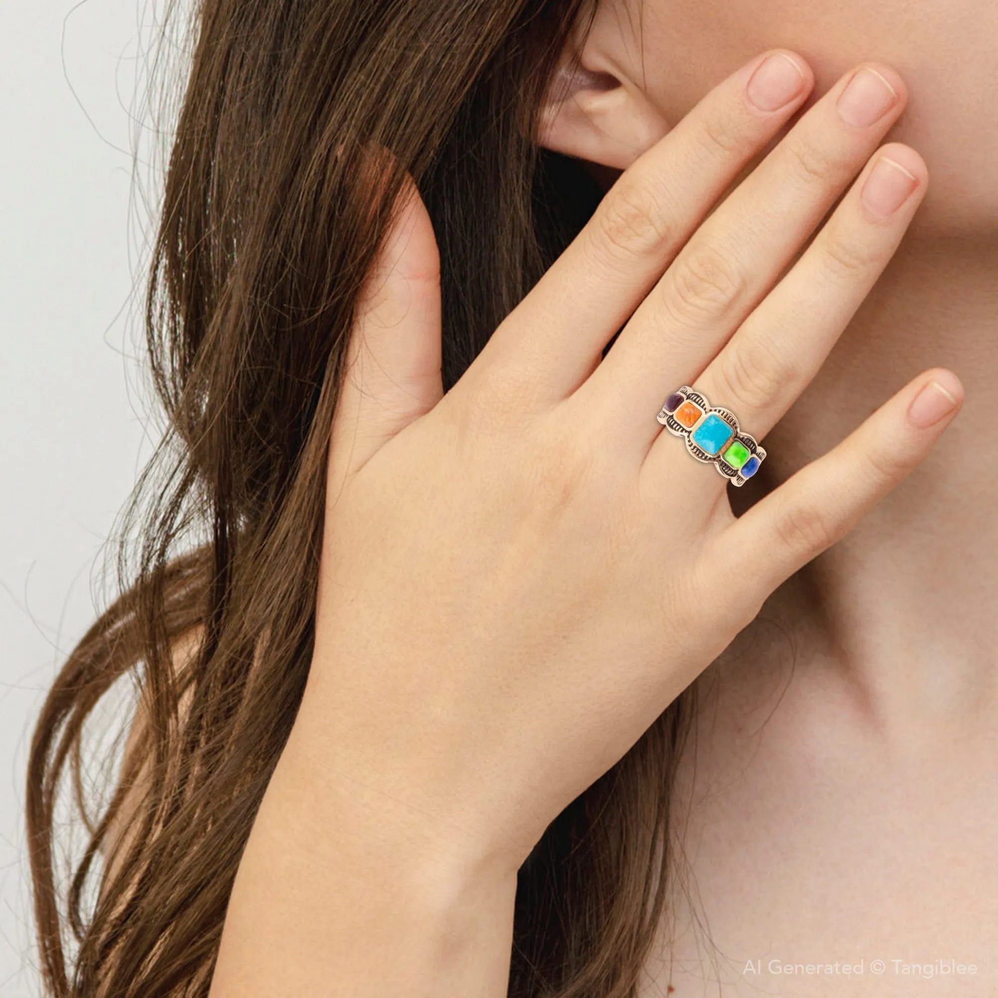 Zion Blue Turquoise Colorful Golden Ring sold by Zulily product image thumbnail 4
