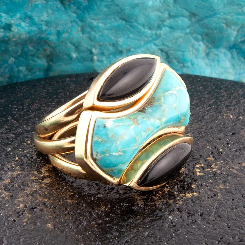 Puzzle Blue Turquoise and Black Onyx Golden Ring Set sold by Zulily product image thumbnail 3